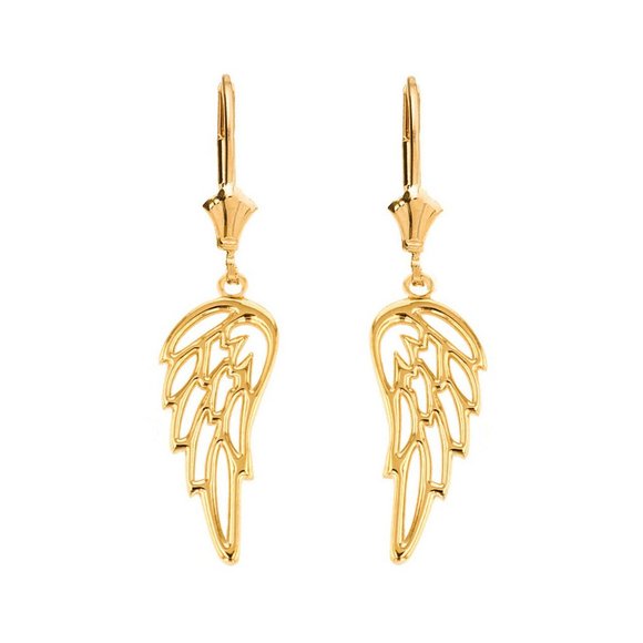 14k Gold Guardian Angel Wing Filigree Earrings